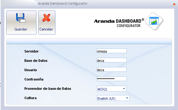 Configuração de Aranda DASHBOARD Antes de ingressar a console de Aranda DASHBOARD, é preciso configurar alguns parâmetros para poder fazer uso da solução.