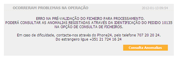 Se pretender processar o ficheiro em formato Excel, é apresentado no ecrã um link para download de template de um ficheiro em formato Excel, o qual poderá servir de base para a criação de futuros