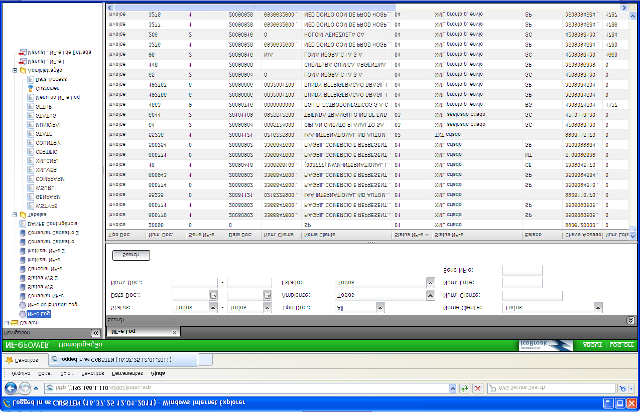 2. NF-e Log Tela principal - o Cockpit 2.1 Descrição geral A opção NF-e Log é a tela principal do sistema.