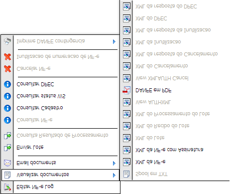 Visualizar documentos: Esta opção mostra a maioria dos documentos que o sistema possui referente à NF-e.