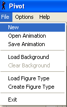 B. Apresentação do Menu File New = Abrir um Arquivo Novo Open Animation = Abrir Animação Save Animation = Salvar Animação Load Background = Inserir um cenário ou