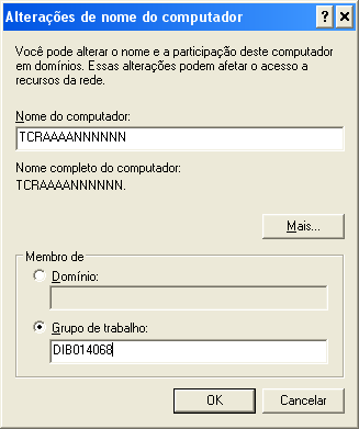 Na tela seguinte Alterações de nome do computador, no campo Nome do Computador Digite o nome do TCR.