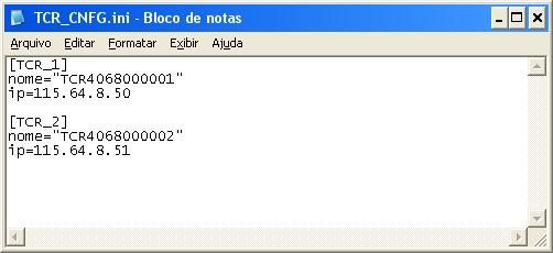 Será aberto o Arquivo TCR_CNFG.