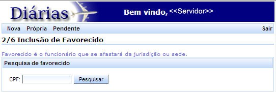 Figura 6: Passo 2 - Inclusão do favorecido informando o CPF Após a inclusão do CPF do favorecido, confirmam-se os dados do favorecido conforme a Figura 7 abaixo: Figura 7: