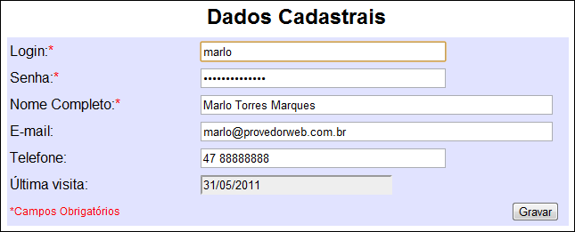 47 Figura 34 Tela de alteração de dados cadastrais Finalizando, a tela de Observações foi criada visando atender o requisito RF05, a qual permite a inclusão de anotações diversas sobre assuntos