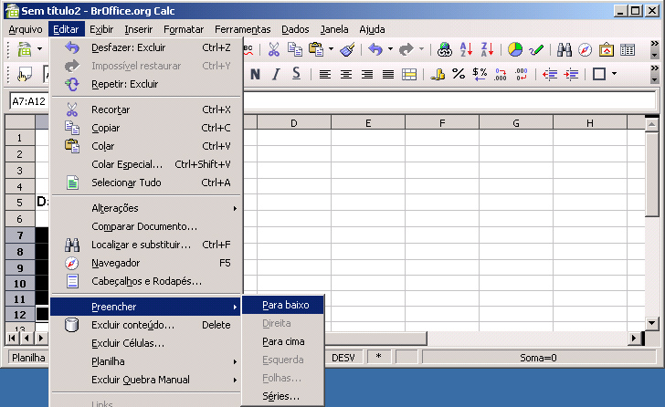 VII. PREENCHIMENTO DE CÉLULAS Um recurso interessante do BrOffice.org Calc é o preenchimento automático de células.