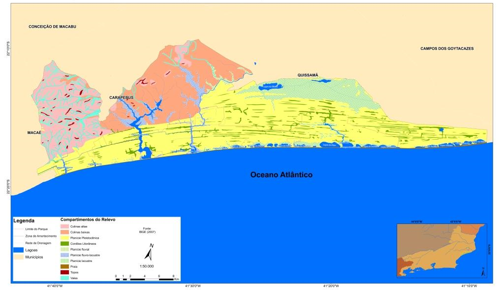Figura 10: Compartimentação do Relevo Tabela III - COMPARTIMENTOS DO RELEVO Colinas Altas Colinas Baixas Planície Pleistocênica Cordões Arenosos Planície Fluvial Planície FluvioLacustre Planície