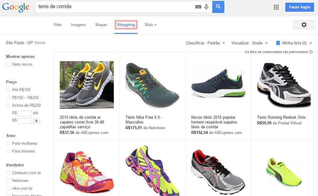 2 Google Shopping Anúncios que exibem produtos com imagens, descrições e preço.