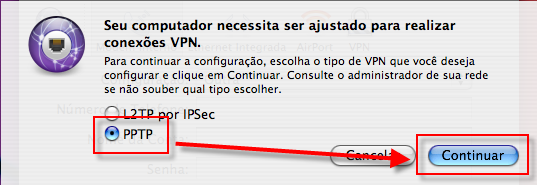 : Ao clicar no ícone VPN, aparecerá uma janela que dará inicio a criação da conecção VPN.