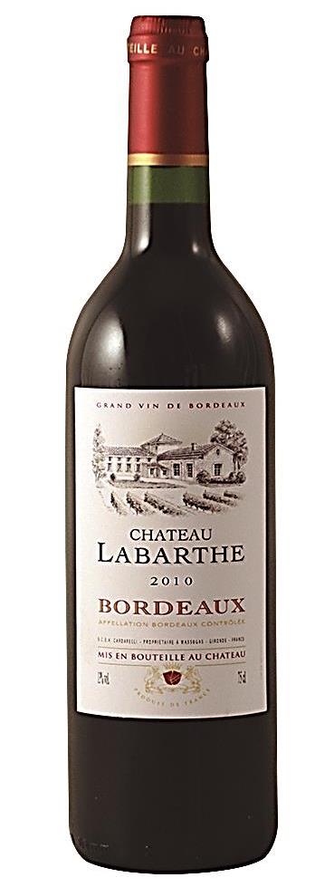 Château Labarthe CARACTERÍSTICA: Com cor rubi profunda, esse vinho oferece complexo aromas de frutas vermelhas, misturados com notas tostadas e assadas. O final é refrescante e aromático.