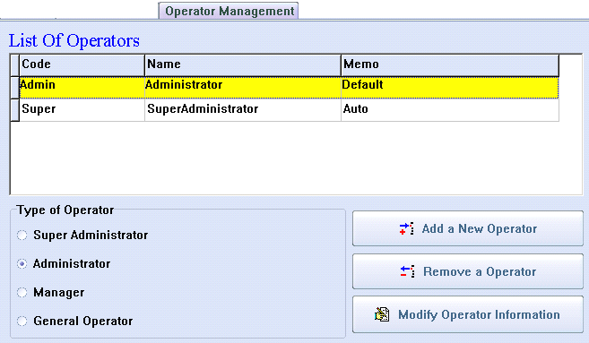 Configuração do sistema: Gestão de Utilizadores ProUSB-V9 Dentro desta opção permite-se a gestão de todas as contas dos utilizadores do software, nesta opção mostra-se a seguinte interface para