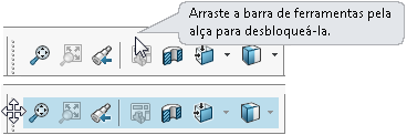 Interface do usuário Comportamento de encaixe de barras de ferramentas e do CommandManager O comportamento de encaixe de barras de ferramentas e do CommandManager foi alterado para eliminar o encaixe