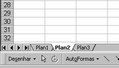 Mantendo pressionada a tecla CTRL e clicando em Page Up e Page Down é possível navegar pelas planilhas CTRL + Page Up Planilha da Esquerda CTRL