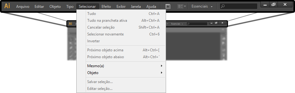 10 Menu selecionar Este é o menu que age em conjunto com as ferramentas de seleção. Uma vez selecionada uma área de uma camada, as funcionalidades deste menu serão ativadas.