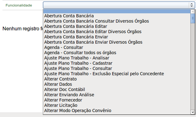 Figura 21 Funcionalidade: exibe todas as funcionalidades (operações) possíveis cadastradas no sistema, conforme Figura 22.