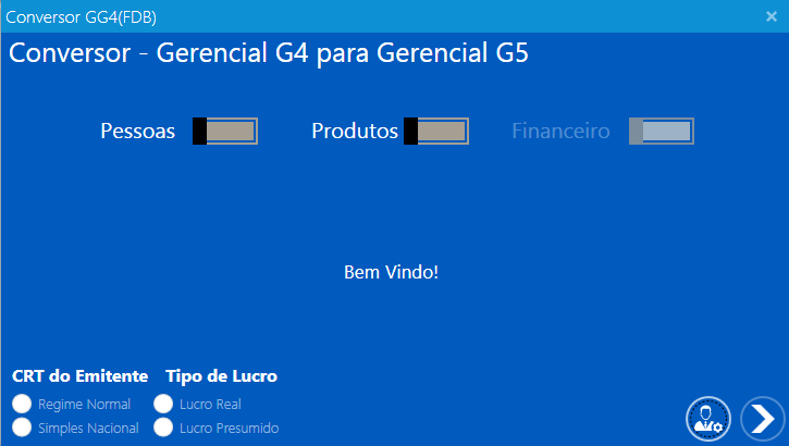 Feito isso será apresentado a seguinte tela: Para Conversão do GG4, AdmG4 e Clipp Selecione os dados que deseja converter, tendo em vista que a opção de FINANCEIRO será liberada apenas quando forem