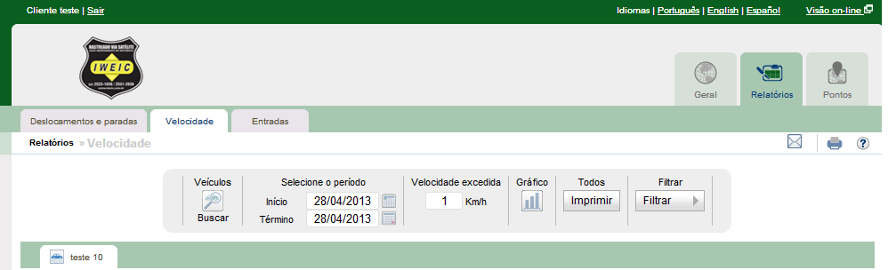 2.1. RELATÓRIOS DE DESLOCAMENTOS E PARADAS Ao clicar sobre este menu será possível obter relatórios de deslocamentos e paradas do monitorado, basta selecionar o monitorado, selecionar o período e