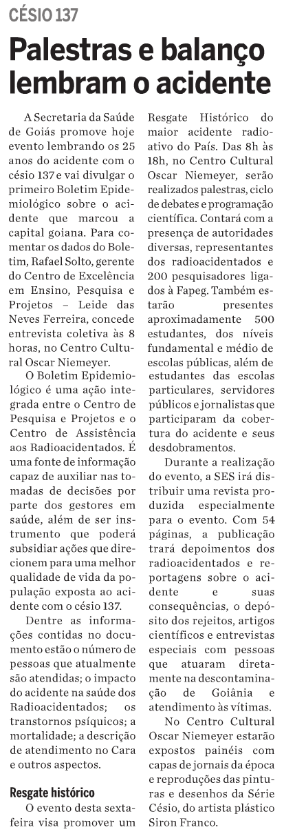 O HOJE Página 15 Cidades Césio 137