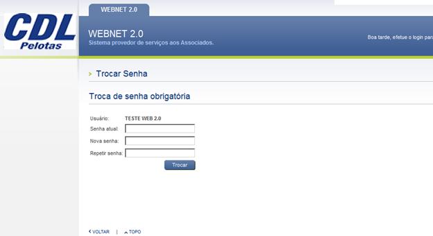 Aparecerá a tela de Alteração de Senha do Usuário (ver procedimento: 2.1 Alteração de senha do usuário) Tela de Alteração de Senha do Usuário 2.