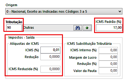 Impostos de Saída É necessário inserir no cadastro de produtos os impostos de saída, conforme a situação tributária do