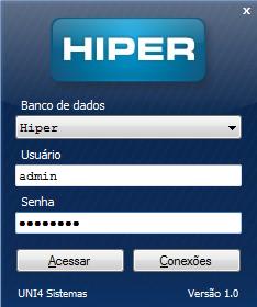 9. Após a instalação clique no atalho do Hiper criado na área de trabalho; 10. Será criado o banco de dados para o Hiper, selecione o Host, conexão confiável e clique em Confirmar; 11.