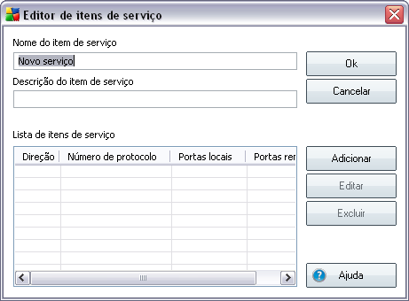 Na caixa de diálogo, é possível especificar Nome do item de serviço e fornecer uma Descrição do item de serviço resumida.