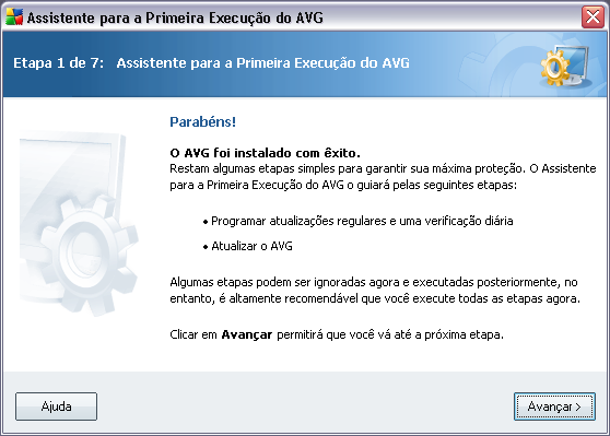 6. Assistente para a primeira execução do AVG Quando você instala o AVG pela primeira vez no computador, o Assistente de Configuração Básica do AVG é exibido para ajudá-lo nas AVG 8.
