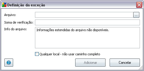 Botões de controle Editar - abre uma caixa de diálogo de edição (idêntica à da definição de exceção; veja abaixo) de uma exceção já definida, na qual é possível alterar os parâmetros de exceção