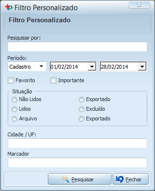 Botão Filtro Personalizado: Abre a tela para informar novos filtros para as licitações.
