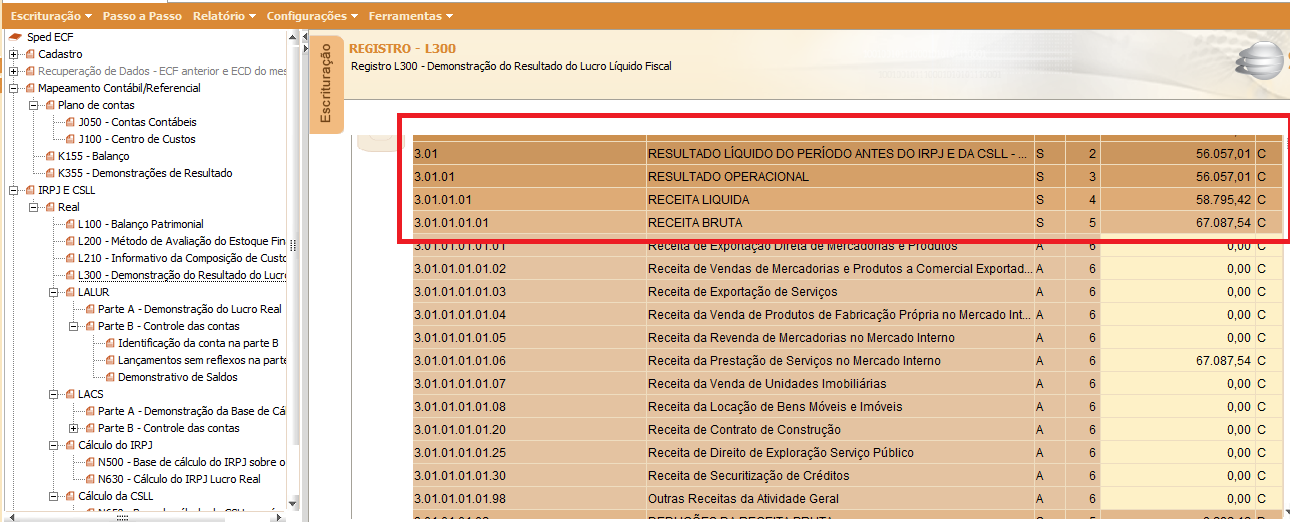 ECF BLOCO L LUCRO LÍQUIDO LUCRO REAL: L100