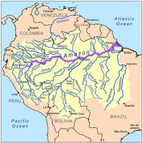 BRASIL HIDROGRAFIA A Cordilheira dos Andes é responsável pela formação dos maiores rios da vertente