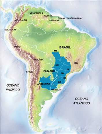 AQUÍFERO GUARANI É um dos maiores reservatórios de água subterrânea do mundo. Ocupa uma área de 1,2 milhão de Km², estendendo-se pelo Brasil (840.000l Km²), Paraguai (58.500 Km²), Uruguai (58.