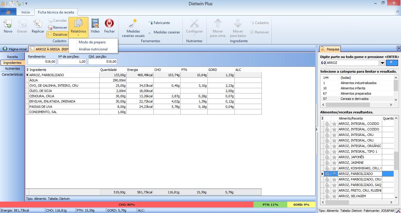 FICHA TÉCNICA DA RECEITA. Selecione o relatório.