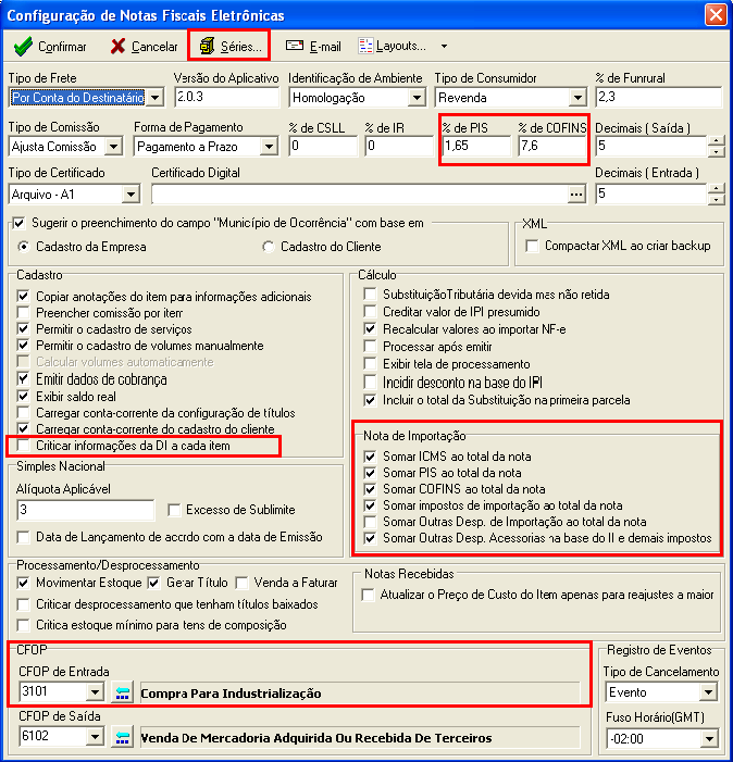 Detalhando a configuração... A configuração do CFOP de Entrada otimizará a criação da NF-e.