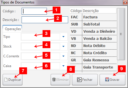 Tipos de Documentos A aplicação tem Dez (10) tipos de documentos de venda padrão configurados.