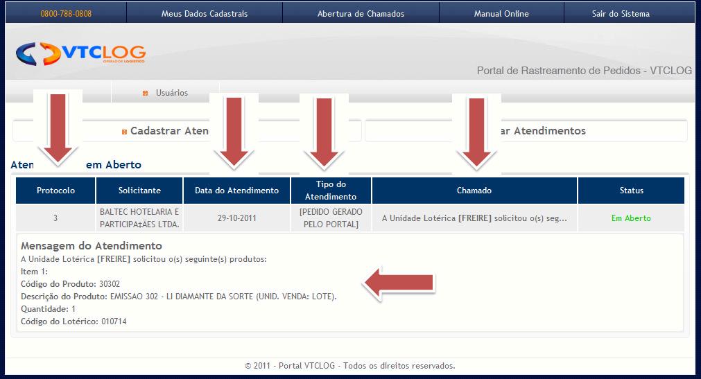 Tela Visualizar atendimento/pedido em