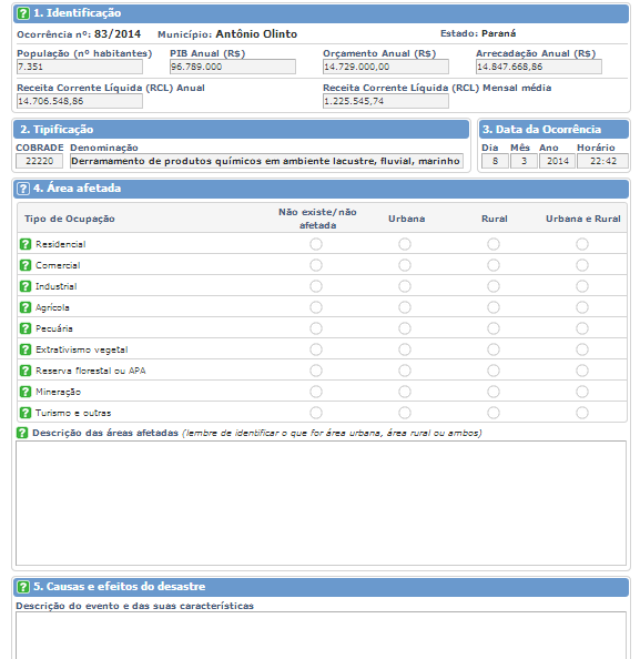 Formulário de Informações do Desastre - FIDE