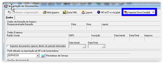 Tela Cadastro E-mail para envio do DANFE Importação das NFes do Drive para os sistemas Scritta e Controller O Drive Contábil funciona integrado com os sistemas Nasajon.