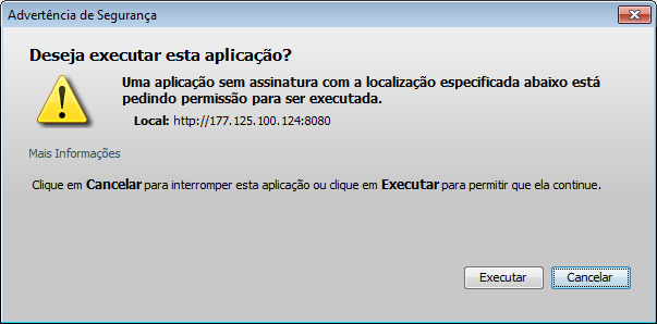 Caso a mensagem abaixo seja exibida, clique em Executar : O Firefox também deve ter permissão de executar