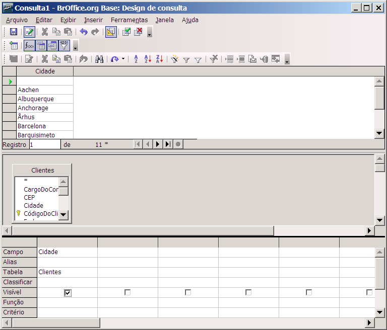 O exemplo da lista de cidades é muito simples, mas serve para identificarmos uma função bastante interessante. Ao selecionarmos apenas o campo Clientes.
