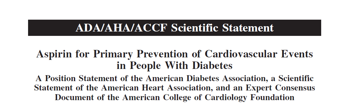 Aspirina 75-162 mg/dia Diabéticos adultos tipo 1 e tipo 2 Sem história prévia de doença vascular Risco de eventos cardiovasculares >10% (10