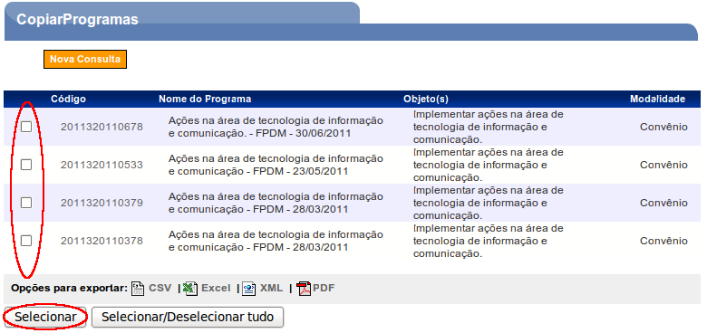 Figura 43 O sistema exibirá os programas incluídos no Portal dos Convênios - SICONV de acordo com os critérios de busca informados.