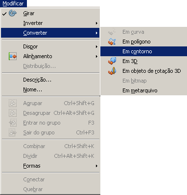 Para acionar este recurso : clique na figura a ser convertida; clique na Barra de Menu