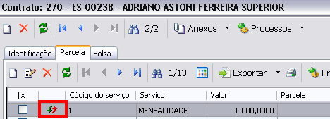 Bolsa 3, vinculada ao serviço Mensalidade. Parcela inicial: 01 Parcela final: 06 ////// A ordem de lançamentos das bolsas segue o padrão estabelecido pela classificação de bolsas.