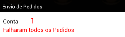 Cartões Contas Após o envio dos pedidos pendentes, são exibidas mensagens a: Sucesso no envio dos pedidos pendentes Cor verde