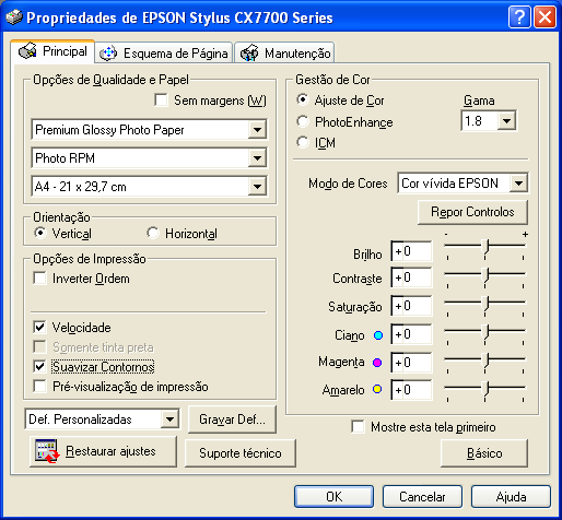 3. Selecione as configurações avançadas a seguir, conforme necessário: Selecione as opções de qualidade e o papel, conforme necessário.