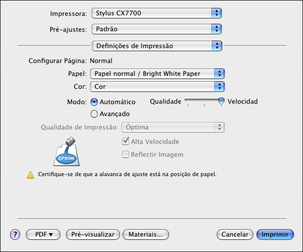 9. Selecione as seguintes configurações de impressão, conforme necessário: Selecione o tipo de papel. Selecione tinta preta ou de cor.