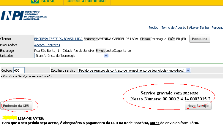 Após inserir todas as modalidades, o usuário poderá CANCELAR SERVIÇO ou FINALIZAR SERVIÇO. Este último atribuirá um código Nosso Número.