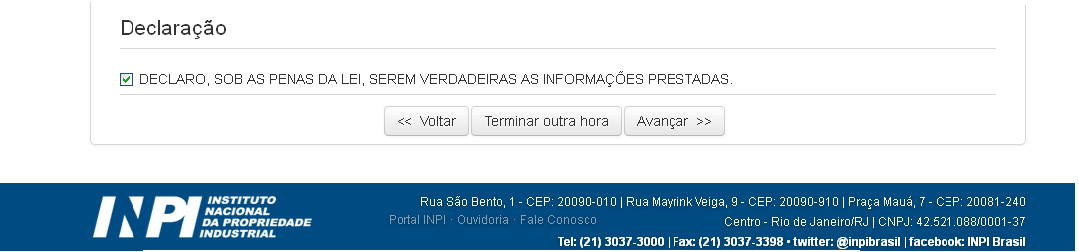 7. Envio do Formulário Eletrônico Para finalizar o preenchimento do Formulário Eletrônico de Averbação de Contrato e Fatura ou de Petição, o usuário deverá