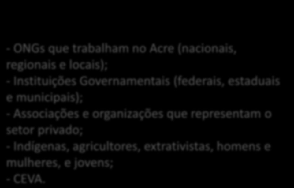 e realização das reuniões extraordinárias e ordinárias da CEVA e do GT Indígena Com quem foram organizados os eventos?